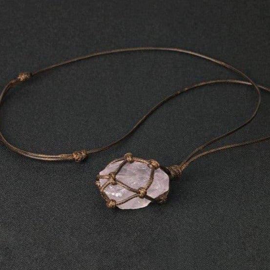 Rough Natural Crystal Necklace, Rose Quartz